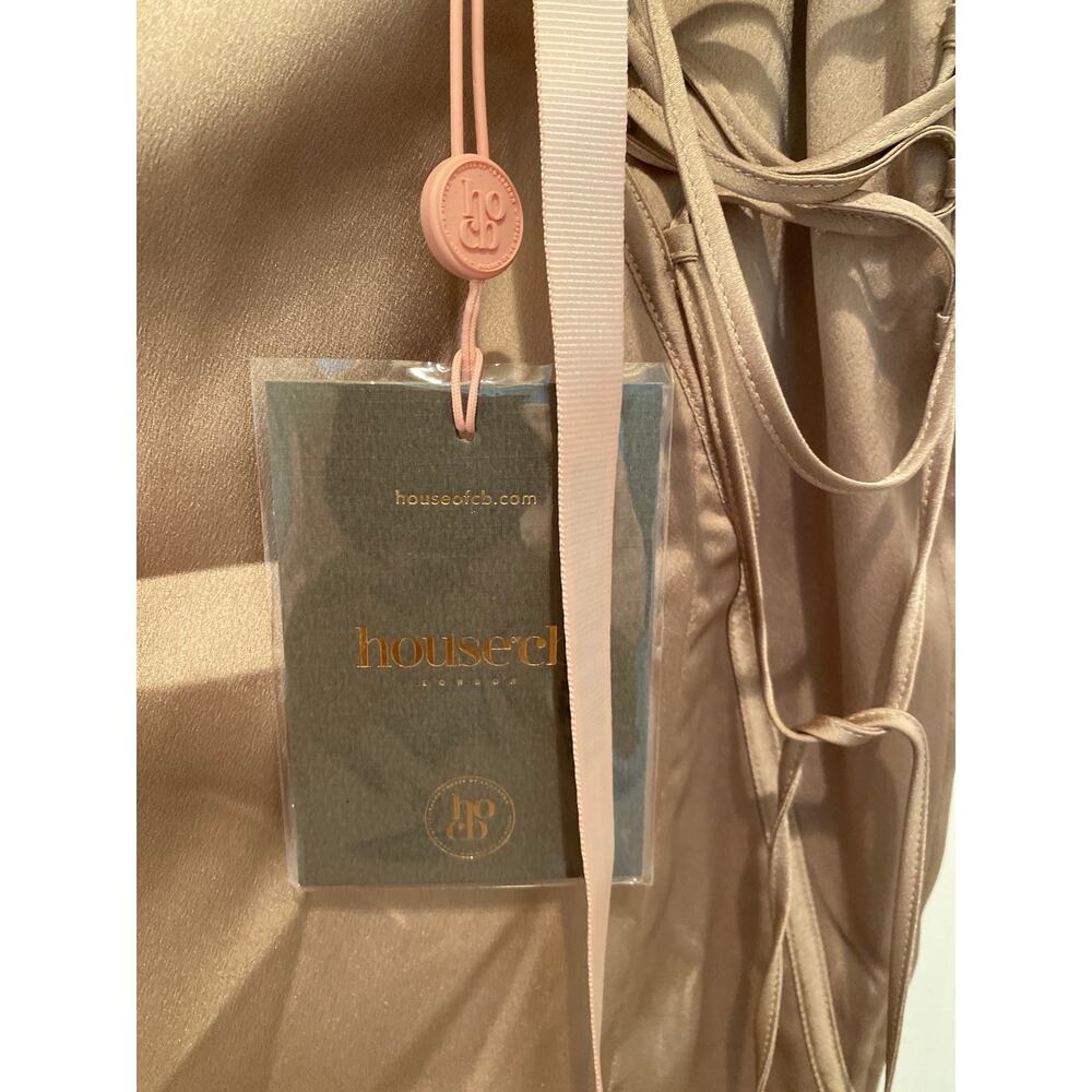 House of CB Sidonie Lace-Up Satin Trumpet Midi Skirt Beige Size Small NWT - Picture 3 of 6